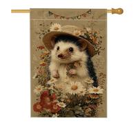 Adorable drapeau de jardin hérisson, bannière florale beige pour décoration d'intérieur, drapeau double face en toile de jute pour décoration de pelouse extérieure, printemps, été, 71 x 101,6 cm