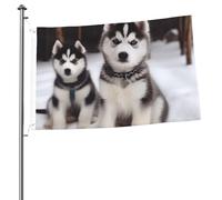 Adorable drapeau Huskies 61 x 91 cm imprimé double face Drapeau de jardin drapeau de cour pour l'extérieur Drapeaux de vacances Bannière cadeau avec œillets Toile de fond photo pour décoration