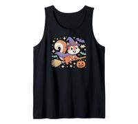 Adorable écureuil sorcière d'halloween sur Balai avec Chauve-Souris et Citrouille Débardeur