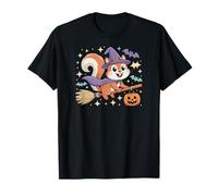 Adorable écureuil sorcière d'halloween sur Balai avec Chauve-Souris et Citrouille T-Shirt