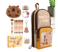 Adorable ensemble de papeterie Capybara - Design mignon sur le thème des animaux, trousse à stylos multi-compartiments avec stylos autocollants | Trousse à crayons en forme d'animaux, ensemble de pape