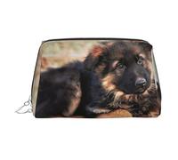 Adorable étui de beauté portable imprimé chiot berger allemand, pochette de voyage compacte avec fentes intérieures organisées pour un usage quotidien, Argenté., One Size