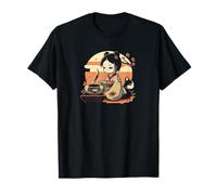 Adorable fille japonaise et chat kawaii en fleur de cerisier T-Shirt