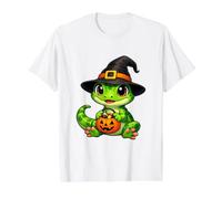 Adorable Gecko dans Un Chapeau de sorcière Halloween Bonbon Citrouille Cartoon T-Shirt Graphique avec Valeur