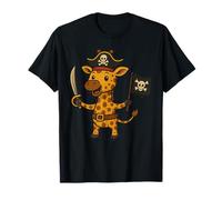 Adorable Girafe Pirate avec Drapeau Jolly Roger T-Shirt