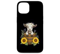 Adorable Goat in Barrel with Sunflowers and Lavender Coque pour iPhone 13