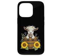 Adorable Goat in Barrel with Sunflowers and Lavender Coque pour iPhone 13 Pro