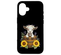 Adorable Goat in Barrel with Sunflowers and Lavender Coque pour iPhone 16