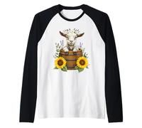 Adorable Goat in Barrel with Sunflowers and Lavender Manche Raglan