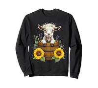 Adorable Goat in Barrel with Sunflowers and Lavender Sweatshirt