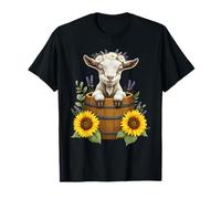 Adorable Goat in Barrel with Sunflowers and Lavender T-Shirt