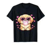 Adorable Golden Retriever Valentine avec Bubble Gum Cœur Amour T-Shirt