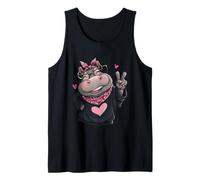 Adorable Hippopotame Personnage féminin Signe de Paix Kawaii Pop Graphique Débardeur