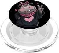 Adorable Hippopotame Personnage féminin Signe de Paix Kawaii Pop Graphique PopSockets PopGrip pour MagSafe