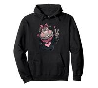 Adorable Hippopotame Personnage féminin Signe de Paix Kawaii Pop Graphique Sweat à Capuche