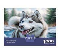 Adorable Husky coloré dans Un décor Hivernal - Puzzle de 1000 pièces pour Adultes - Un défi Impossible pour développer Son Cerveau - 38 x 26 cm