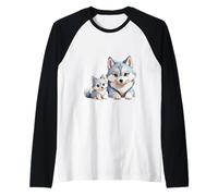 Adorable Husky sibérien Maman et Chiots Manche Raglan