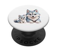 Adorable Husky sibérien Maman et Chiots PopSockets PopGrip Adhésif