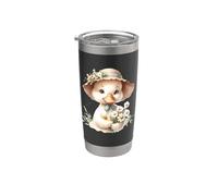 Adorable illustration de caneton avec des fleurs Gobelet isotherme en acier inoxydable double paroi