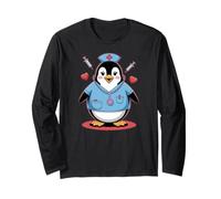 Adorable infirmière pingouin, seringue médicale amusante et motif cœur Manche Longue