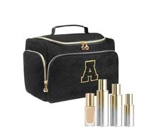 Adorable Initial Makeup Bag, Large Capacity Makeup Case, Waterproof Zippered Makeup Bag Organizer, Large Makeup Bag with Patch, Portable Letter Patch Makeup Bag for Home, Studio and Travel, Noir ,