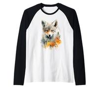 Adorable Jeune Renard avec Fleurs Aquarelle Manche Raglan