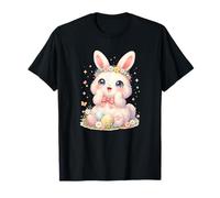 Adorable Lapin de Pâques avec Couronne Florale, nœud, œufs, Printemps T-Shirt