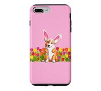 Adorable Lapin de Pâques Corgi avec de Jolies Fleurs de Tulipes Roses Coque pour iPhone 7 Plus/8 Plus