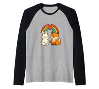 Adorable Lapin et Renard sous Un cœur Arc-en-Ciel Manche Raglan