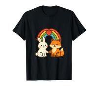Adorable Lapin et Renard sous Un cœur Arc-en-Ciel T-Shirt