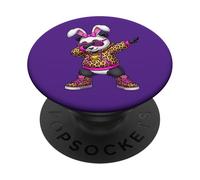 Adorable léopard Dabbing Bunny Panda Happy Easter Girl Kid Women PopSockets PopGrip Adhésif