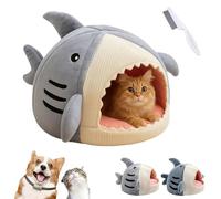 Adorable lit d'hiver chaud et doux avec bouche de requin pour chat - En forme de requin - Lit confortable - Motif monstre (gris, S)