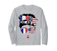 Adorable Maman française américaine Fille sœur France Bastille Day Manche Longue