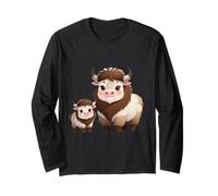 Adorable Motif Animal de Yak et de Veau de Dessin animé Manche Longue