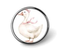 Adorable oie blanche portant un nœud rose collier rond broche pour homme femme badge tendance broche broche robe veste sac à dos accessoires