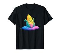 Adorable Oreiller Kawaii en Forme de maïs Assis sur Un Oreiller Arc-en-Ciel T-Shirt