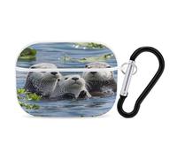 Adorable organisateur d'écouteurs en forme de loutre de mer - Coque de protection antichoc pour Airpods Pro 2ème génération - Avec mousqueton - Blanc