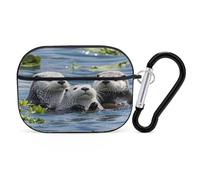 Adorable organisateur d'écouteurs en forme de loutre de mer - Housse de protection antichoc pour Airpods Pro 2ème génération - Avec mousqueton - Noir