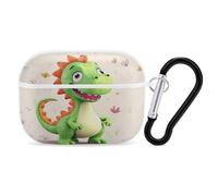 Adorable organiseur d'écouteurs dinosaures résistant aux chocs avec mousqueton et clip anti-chute pour Airpods Pro 2ème génération, blanc