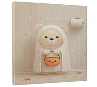 Adorable ours blanc pour Halloween, adorable ours fantôme avec citrouille, décoration sur toile amusante pour salon, chambre à coucher, salle de bain, 30,5 x 30,5 cm