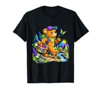 Adorable Ours en Peluche de randonnée avec Panier de Pique-Nique en Patchwork T-Shirt