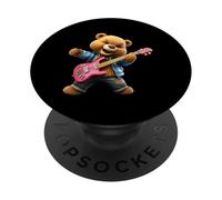 Adorable Ours Rock Jouant de la Musique de Guitare électrique Rose PopSockets PopGrip Adhésif