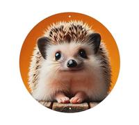 Adorable panneau rond en métal avec motif hérisson vintage pour maison, bar, jardin, décoration murale, affiche en métal 20,3 x 20,3 cm