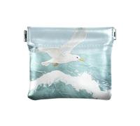 Adorable paon en cuir synthétique - Petite pièce de monnaie - Pratique - Organisateur de cartes et clés pour femmes et filles, Vagues de l'océan Mouette, 1 size, Moderne