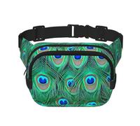 Adorable Paon Vert,Sac Banane carré Double Couche, Sac de Poitrine