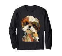 Adorable Patchwork Shih Tzu Dog Boho Collage Quilt Art Graphic Manche Longue