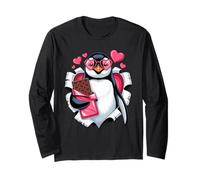 Adorable Penguin with Chocolate and Pink Hearts Manche Longue