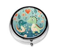 Adorable petit pilulier rond en forme de petit dinosaure, léger et portable, avec 3 inserts en plastique, convient pour le transport dans les poches ou les portefeuilles.