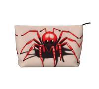 Adorable petite araignée rouge imprimée sac de maquillage en velours côtelé, grande capacité, sac de rangement étanche pour articles de toilette de voyage, Noir , Taille unique