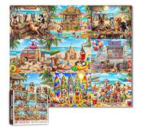 Adorable Pets Beach Party - Puzzle de 1000 pièces - Chiens et chats amusants en vacances d'été - Puzzles pour adultes et adolescents - Œuvre d'art colorée côtière tropicale - Jeu de puzzle stimulant